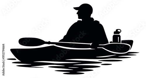 Silhouette illustration of a kayaker depicting summer water sports for outdoor recreation