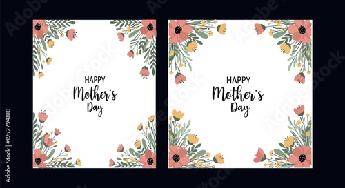 Happy Mother's Day floral greeting card design with elegant typography and charming pastel flowers illustration