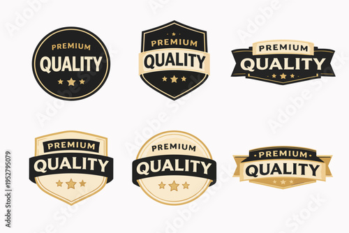 Premium quality badges set vintage style, identifying superior product or service