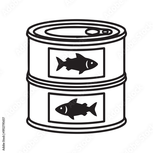 Minimalist Line Art Icon of Canned Fish Tuna Tins