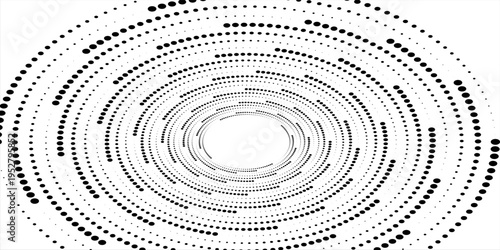 Vector dotted speed lines in vortex form. Geometric art. Segmented circle. Arc lines. Trendy design element for frame, round logo, sign, symbol, web, prints, posters, template, pattern, backdrop