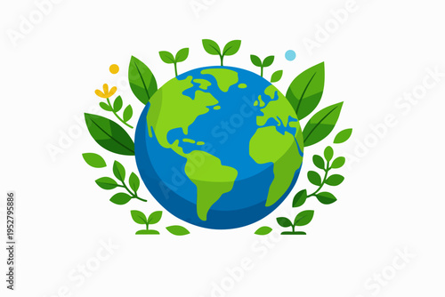 Earth globe with green leaves representing environmental conservation and ecological sustainability