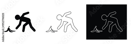 Stick figure slipping on banana peels in different styles and colors
