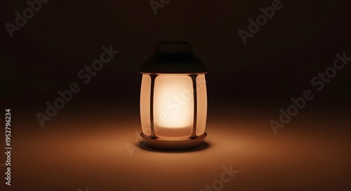 Minimal Glowing Lantern Lamp with Warm Light on Dark Background