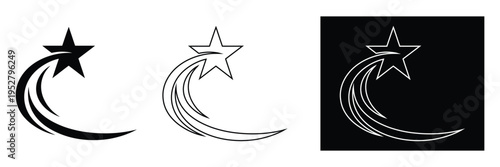 Crescent moon with star icons in black and white on different backgrounds