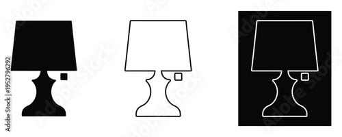 Three Different Line Styles of Table Lamp Illustrations in Black and White
