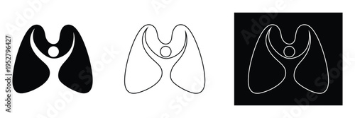Lung anatomy icons in black and white line art styles for medical concepts