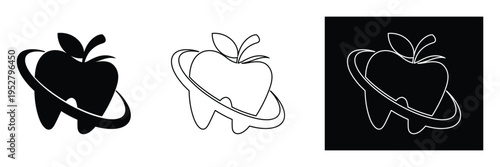Vector illustrations of apple and tooth icons in black white