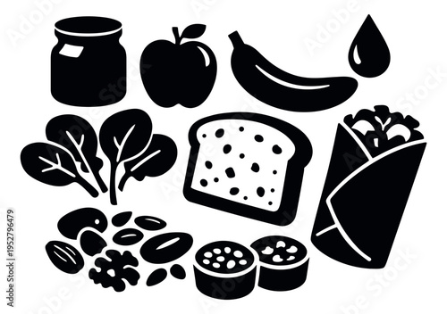 Hand drawn healthy food set featuring a variety of nutritious ingredients for a balanced diet