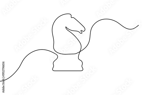Chess knight head side view continuous line art minimalist vector illustration on white background