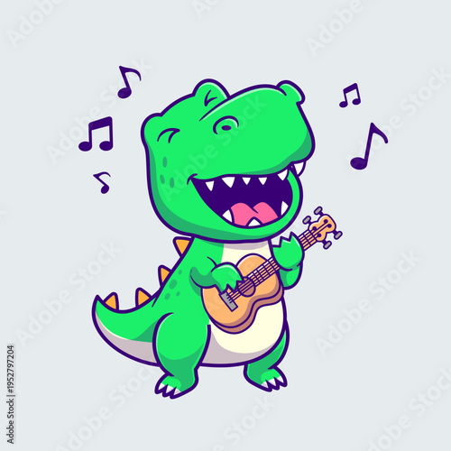Cute Dinosaur Playing Guitar Cartoon