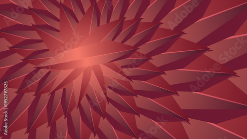 Abstract geometric pattern radiates outward from a red center. Sharp, angular shapes create a dynamic, modern illusion. Soft neutral tones evoke calm, futuristic, or minimalist vibes