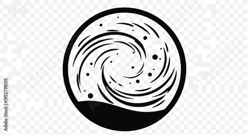 Galaxy swirl inside a circular frame represents the vastness and mystery of outer space.