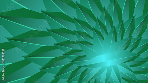 Abstract geometric pattern radiates outward from a green center. Sharp, angular shapes create a dynamic, modern illusion. Soft neutral tones evoke calm, futuristic, or minimalist vibes