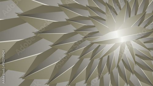 Abstract geometric pattern radiates outward from a bright center. Sharp, angular shapes create a dynamic, modern illusion. Soft neutral tones evoke calm, futuristic, or minimalist vibes