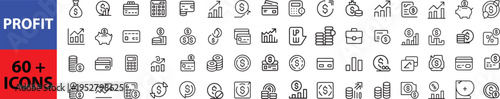 Financial profit set of web icons in line style. Money income linear icon collection. Containing money savings, finance, growth, investment, payment, earnings, management and more. Outline icon