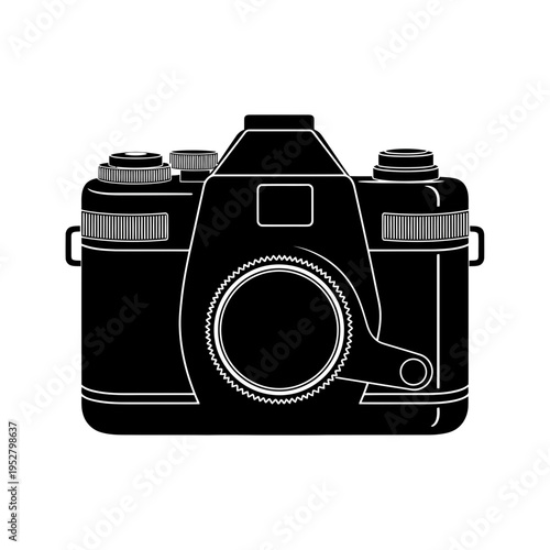 An antique 35mm film camera with a classic lens and glass shutter stands as an isolated vintage object of obsolete photographic technology from the era of black and white photography