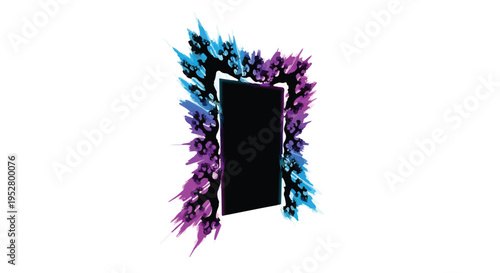 Portal frame surrounded by energetic blue and purple plasma flames creates a dynamic visual element for fantasy themes and gaming environments.