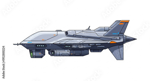 Futuristic spacecraft design with sleek lines and advanced technology, ready for space travel.