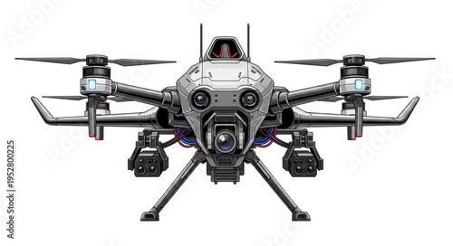 Detailed illustration of a futuristic military drone with advanced weaponry and technology.