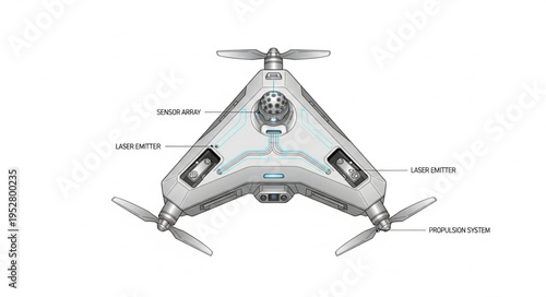 Detailed illustration of a futuristic drone with advanced technology and design.