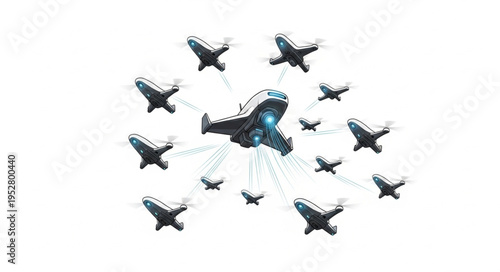 Futuristic drone swarm concept showcasing advanced technology and innovation in flight.