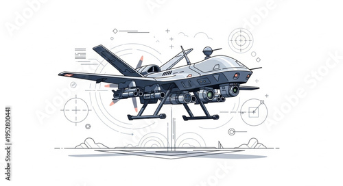 Detailed illustration of a military drone in flight, showcasing advanced technology.