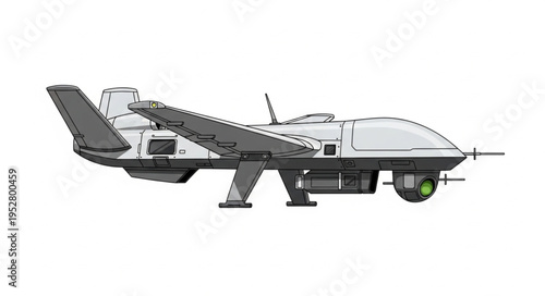 Detailed side view of a modern unmanned aerial vehicle, ready for flight and surveillance.