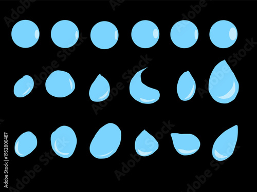 Water drop collection set. Illustrations of water droplets in various shapes.