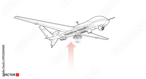 Detailed illustration of a drone with an upward arrow, showcasing technology.