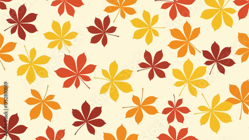 Seamless pattern with colorful autumn leaves on cream background, fall season theme, natural design, beautiful foliage