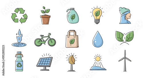 Eco friendly icons for sustainable living.