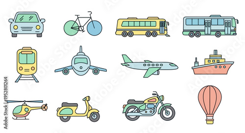 Vehicles Transportation Modes Icons Set.