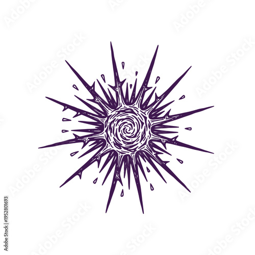 Abstract Purple Spiky Starburst Swirl Design.