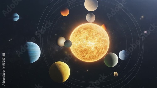 Solar system planets orbiting sun in space
