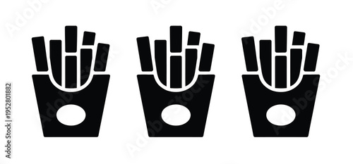 Collection french fries silhouette icon set, cooking vector icons illustration, minimal fried potato symbols, modern food snack shapes, simple kitchen icons, monochrome isolated vector design