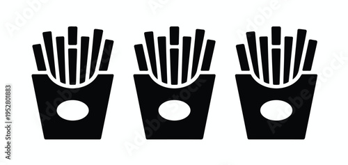 Collection french fries silhouette icon set, cooking vector icons illustration, clean minimal fast food symbols, modern snack food shapes, simple culinary icons, black and white isolated design