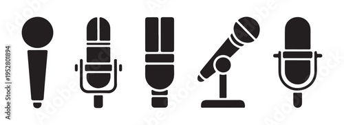 Diverse microphone types in silhouette for audio recording, broadcasting, and professional studio use
