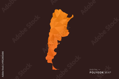 Argentina Map - low poly polygon vector, geometric triangulated silhouette in orange and dark brown tones, clean modern infographic style, isolated background.
