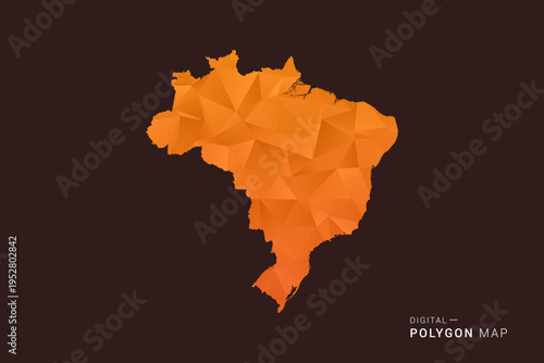 Brazil Map - low poly polygon vector, geometric triangulated silhouette in orange and dark brown tones, clean modern infographic style, isolated background.