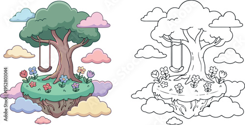 floating island house cartoon vector illustration for kid book