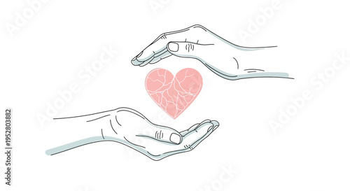 Caring Hands Protecting Cracked Heart Symbol - Love, Health, and Support Concept