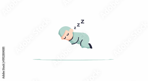 Cute baby sleeping peacefully in a light blue onesie, floating gently