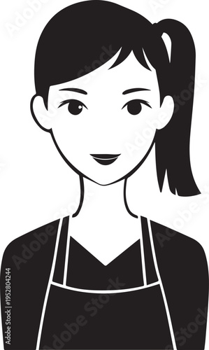Hand Drawn Female Pilot Black and White Avatar Illustration in Minimal Line Art Style Design