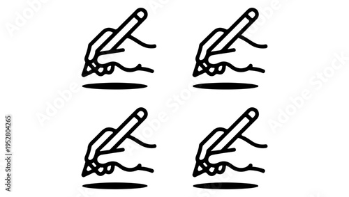 Four black and white line drawings of hands making the rock on gesture