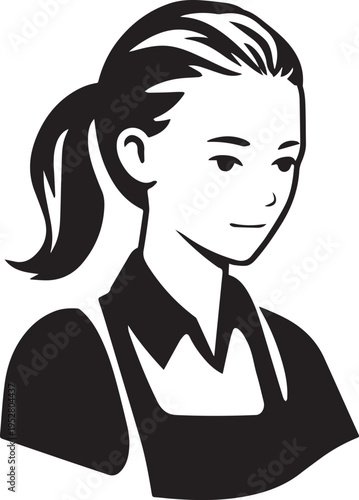 Hand Drawn Female Pilot Black and White Avatar Illustration in Minimal Line Art Style Design