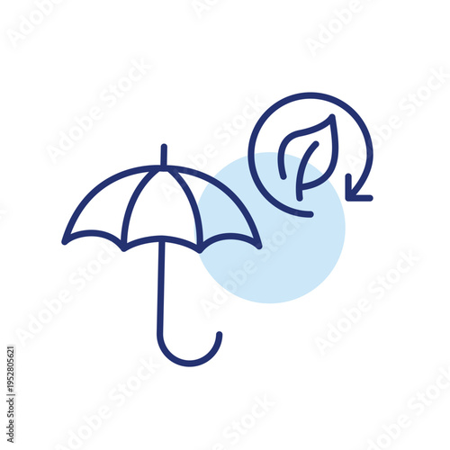 Umbrella, leaf and renew arrow. Sustainable coverage, insurance and eco protection. Pixel perfect, editable stroke vector icon