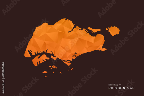 Singapore Map - low poly polygon vector, geometric triangulated silhouette in orange and dark brown tones, clean modern infographic style, isolated background.