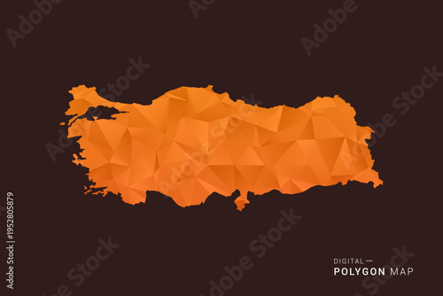 Turkey Map - low poly polygon vector, geometric triangulated silhouette in orange and dark brown tones, clean modern infographic style, isolated background.