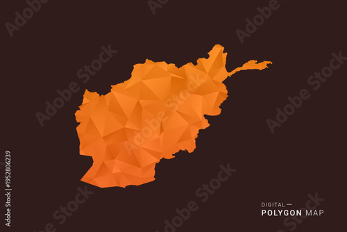 Afghanistan Map - low poly polygon vector, geometric triangulated silhouette in orange and dark brown tones, clean modern infographic style, isolated background.